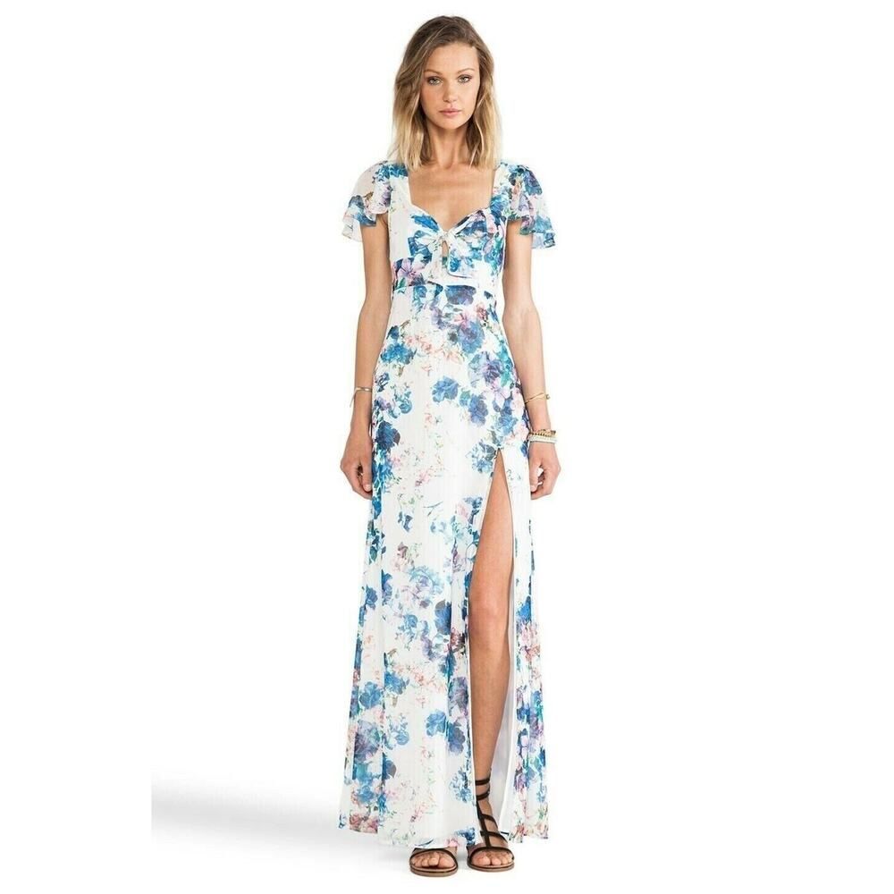 Lovers + Friends REVOLVE The Keeper Maxi Dress White Blue Floral Designer NEW M
